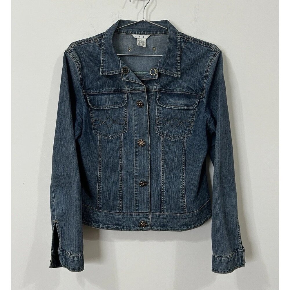 CAbi Denim Cowgirl Jacket Sz M Y2K Rivet Back Snap Front Decorative Buttons